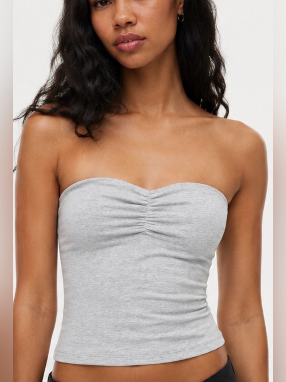 Aritzia TNA Chill Ruched Tube Top Heather Grey Large